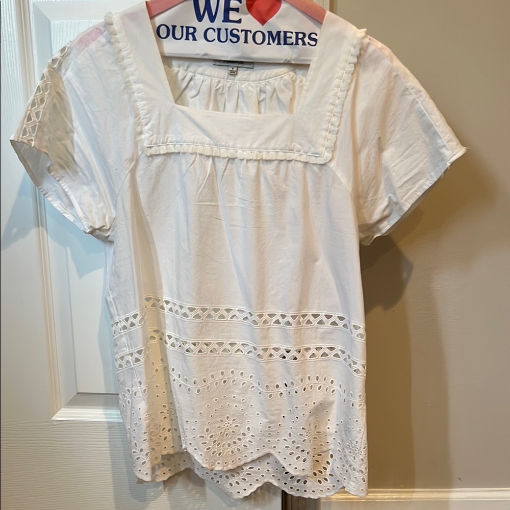 Madewell Cream Blouse with Flutter Sleeves and Sailor Collar